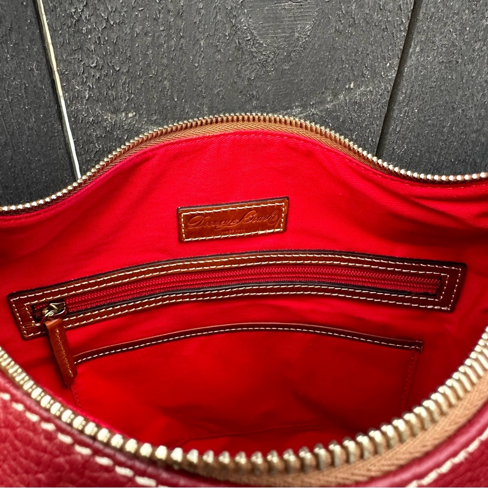 Dooney & Bourke Red Leather Shoulder Bag with Tan Strap - Picture 3 of 10